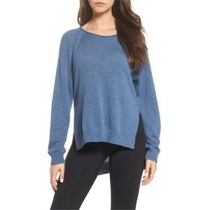 UGG "Estela" Blue Raglan Cotton Pullover Oversized Sweater with High Low Hem